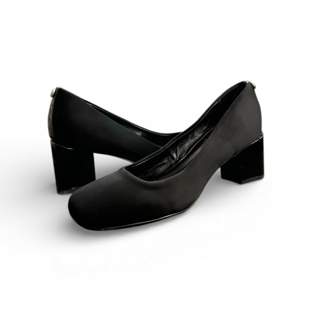 Donald Pliner Audrey Patent Heels Canvas Square Toe Pumps Dress Shoes Black 5 M